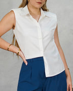 Camisa de hombreras sin mangas con botones