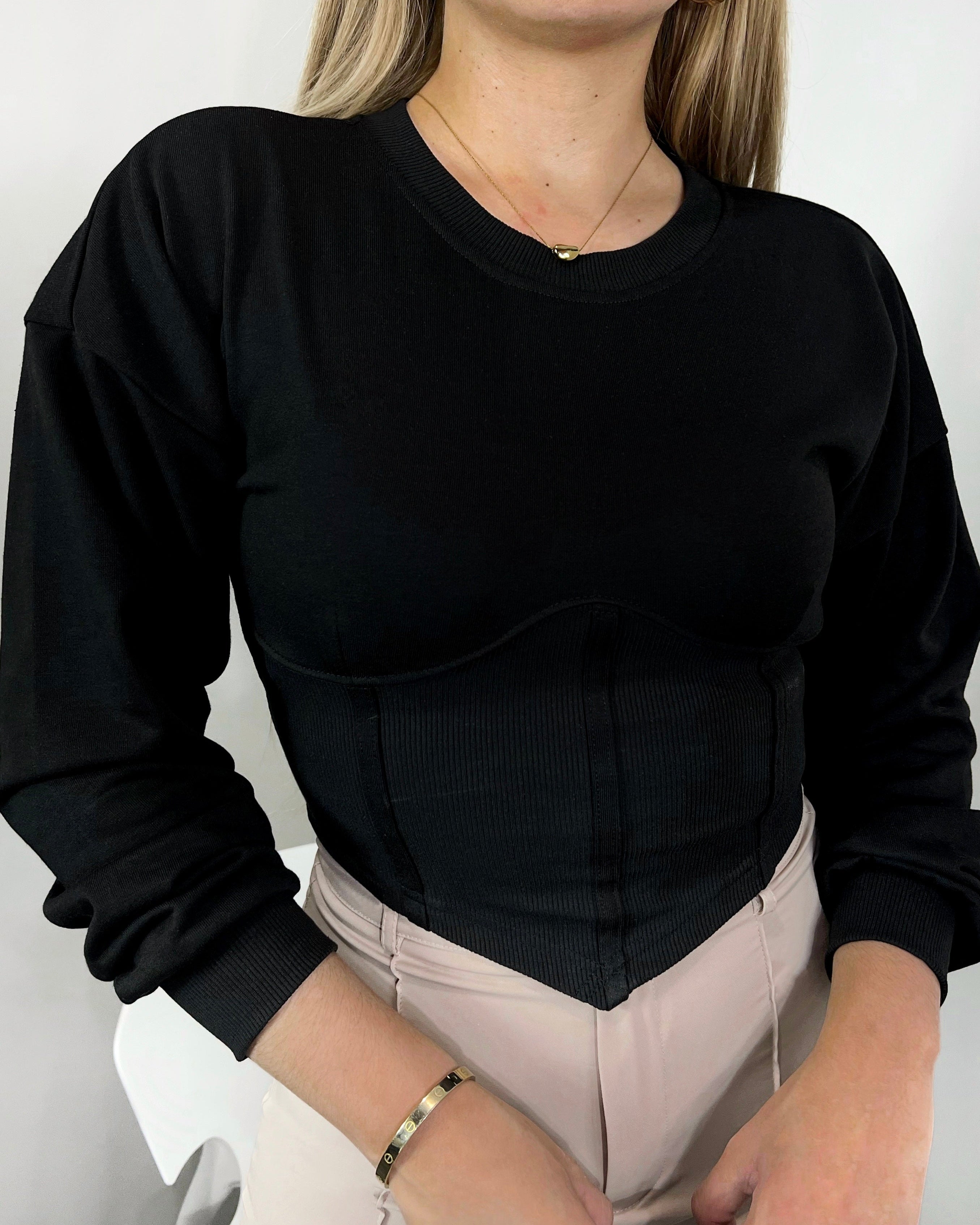 blusa tipo corset manga larga