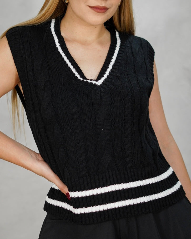 Chaleco tejido sin mangas con líneas