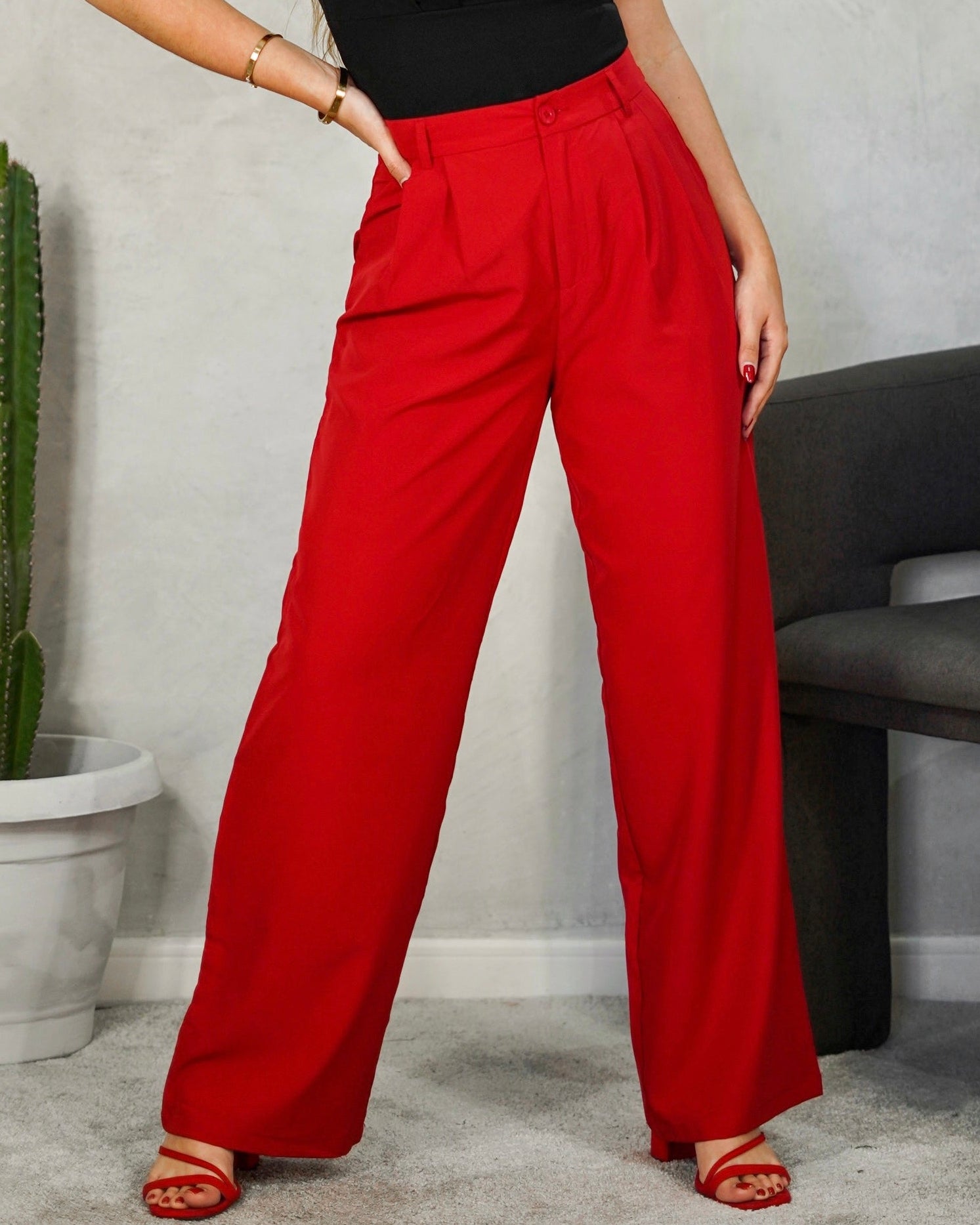 Pantalón ancho largo de boton