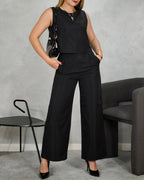 Conjunto de blusa sin mangas y pantalón ancho