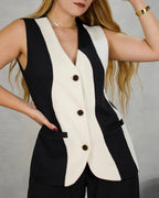 Blazer largo sin mangas doble tono