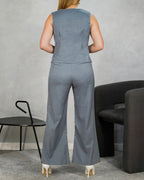 Conjunto de chaleco cruzado y pantalón ancho