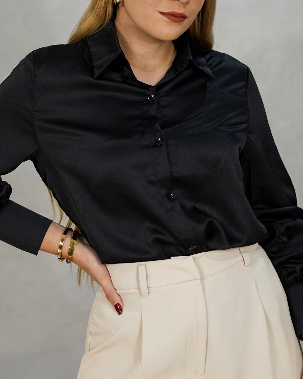 Camisa satinada de botones