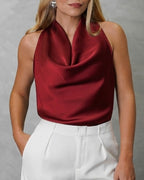 Blusa de seda cuello bobo lazo atrás