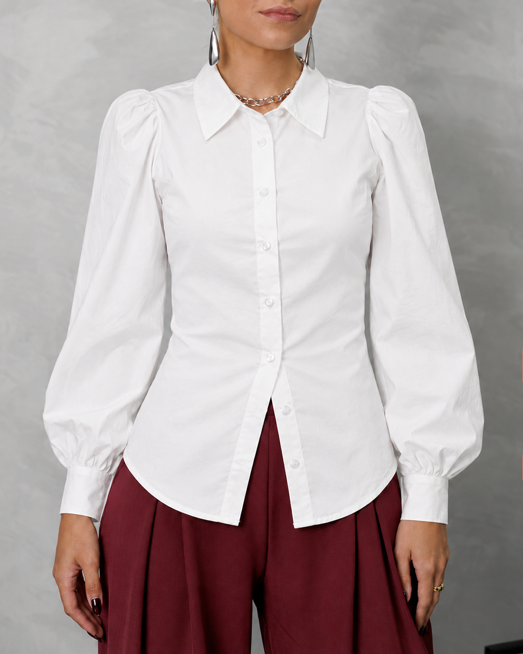 Camisa manga larga holgada de tira ajustable atrás