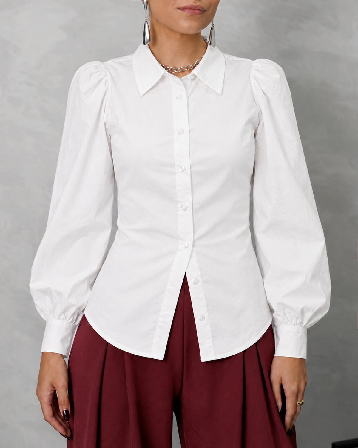 Camisa manga larga holgada de tira ajustable atrás