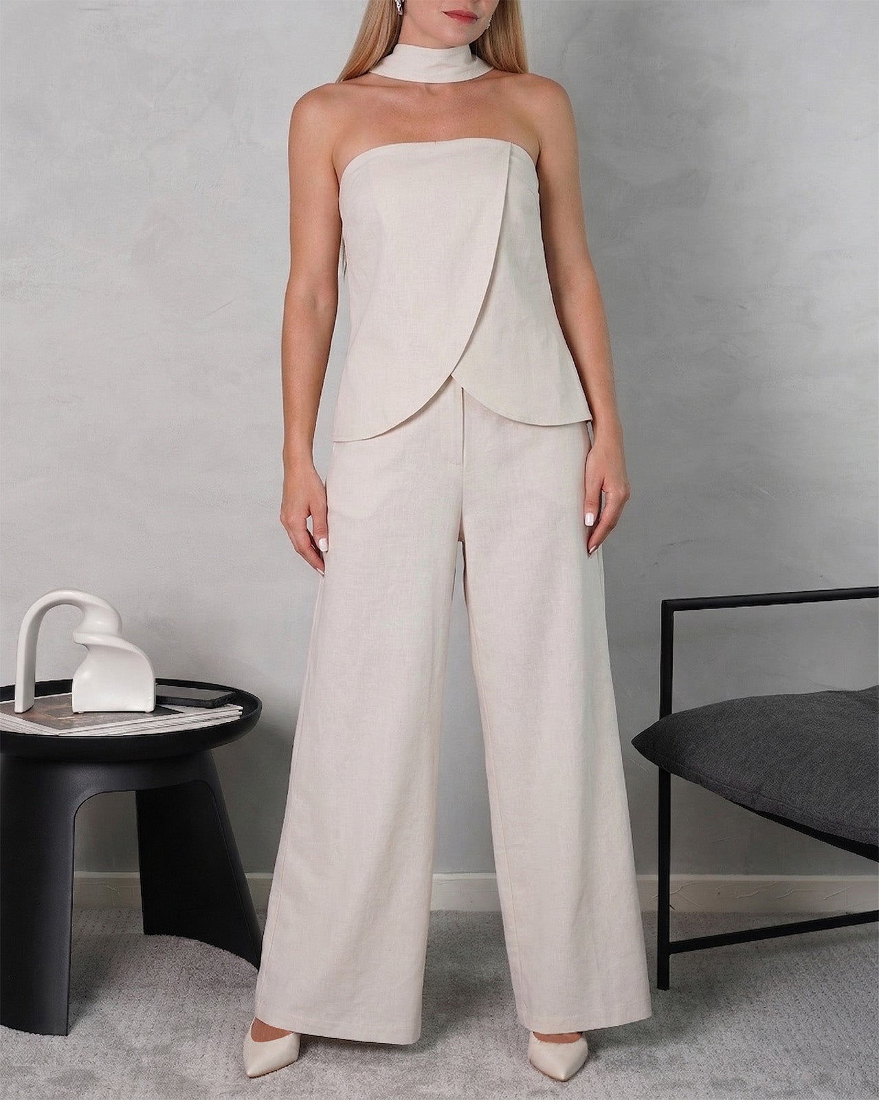 Braga de pantalón y blusa de solapas