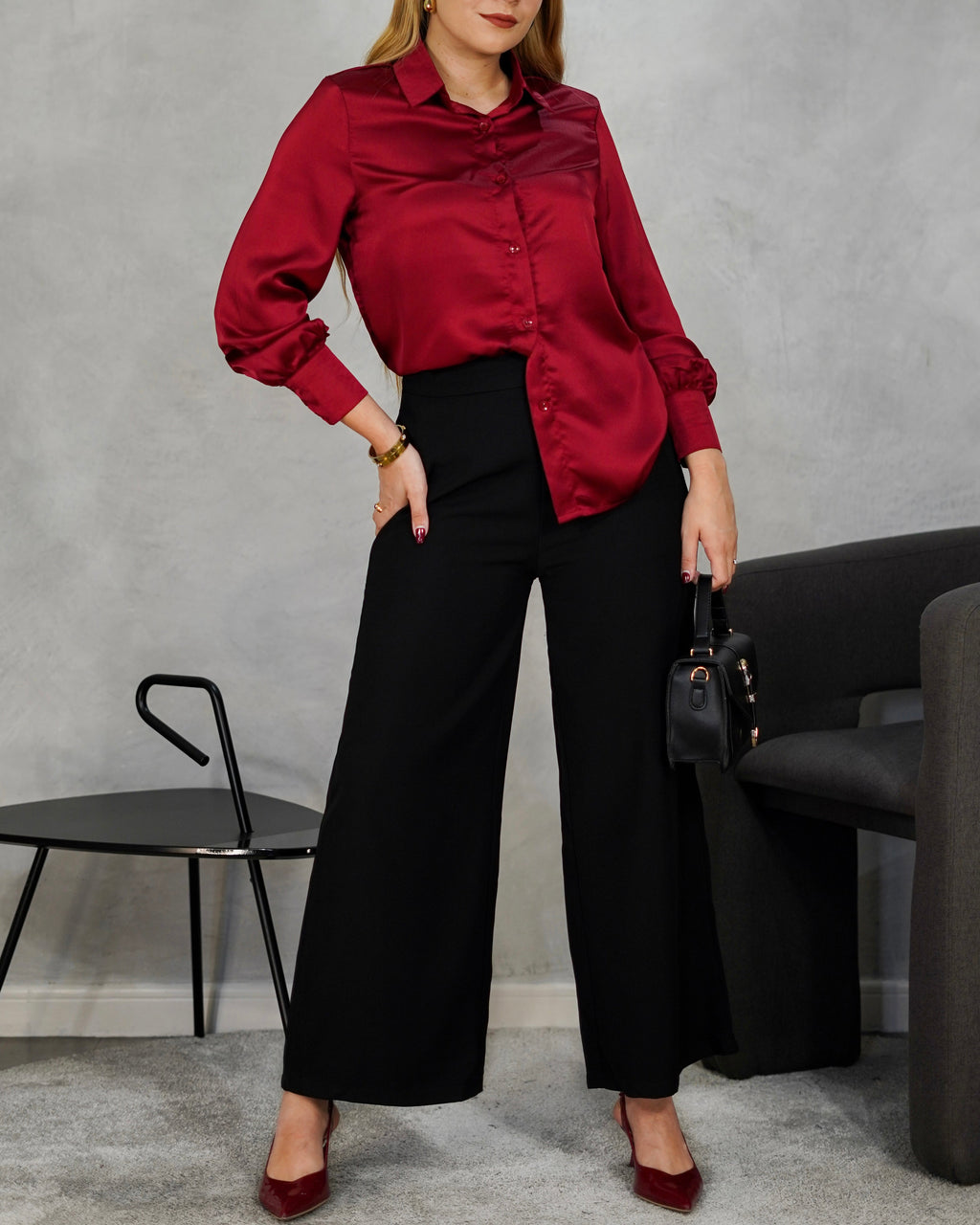 Camisa satinada de botones