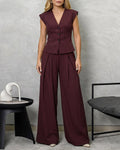Conjunto de blusa y pantalón de rayas