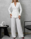 Conjunto de Pantalón Bota Ancha y Blazer Cruzado con Tiras ajustables