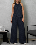 Conjunto de pantalón y blusa al cuello de rayas