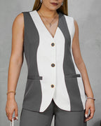 Blazer largo sin mangas doble tono