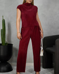 Conjunto de blusa y pantalón acanalado