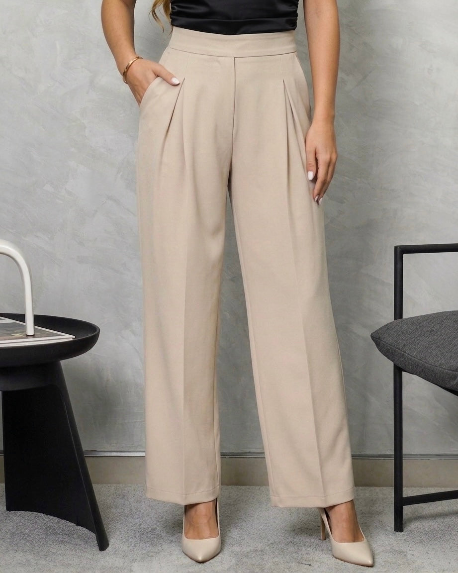 Pantalón recto de tiro alto con pinza