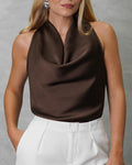Blusa de seda cuello bobo lazo atrás