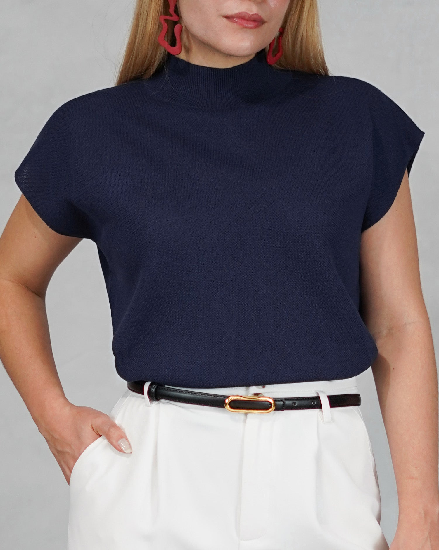 Blusa manga sisa cuello medio alto