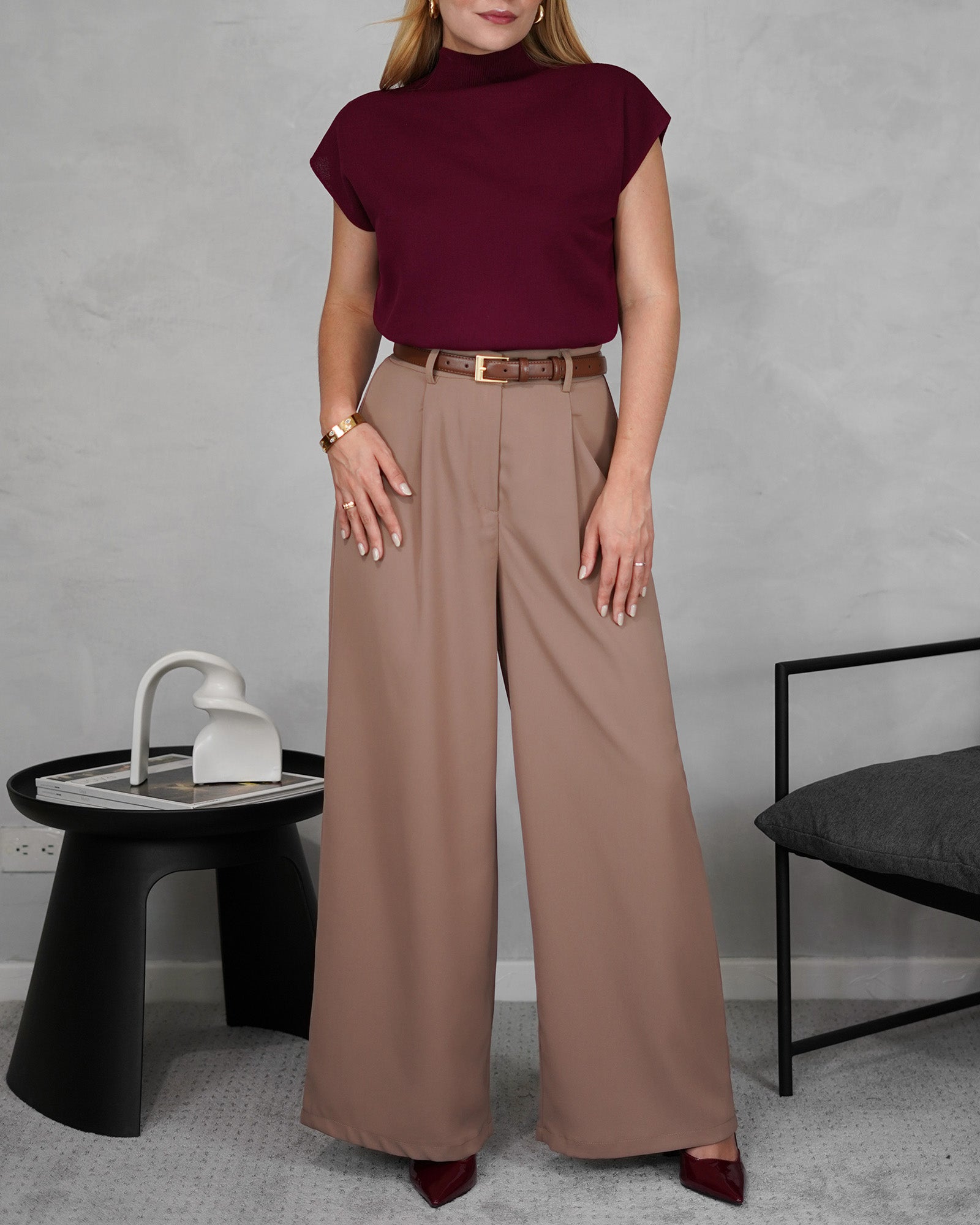 Blusa manga sisa cuello medio alto