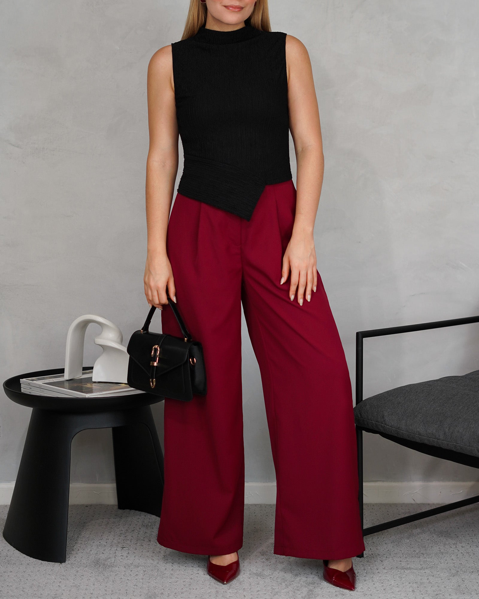 Blusa sin mangas con solapa en la cintura con textura