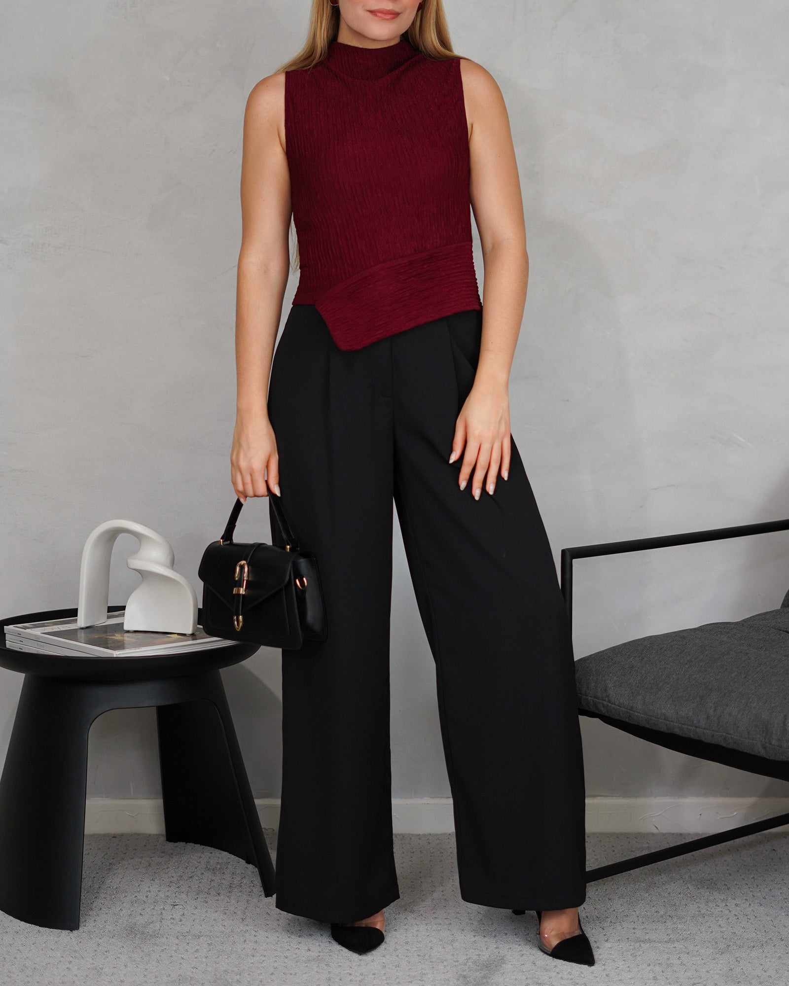 Blusa sin mangas con solapa en la cintura con textura