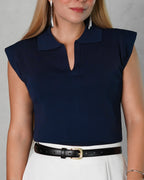 Blusa tipo chemise con hombros largos