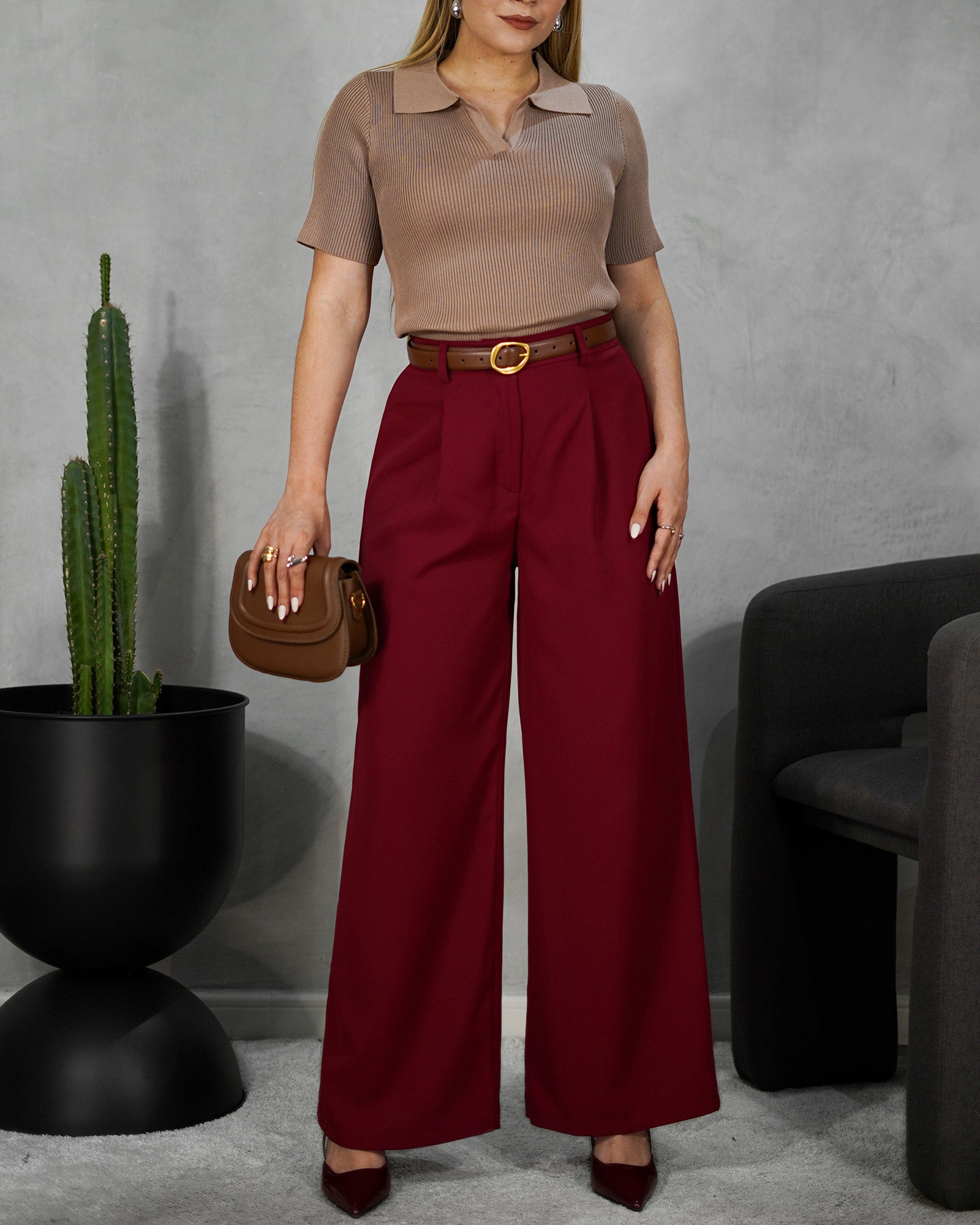 Blusa tipo chemise tela canalada manga corta