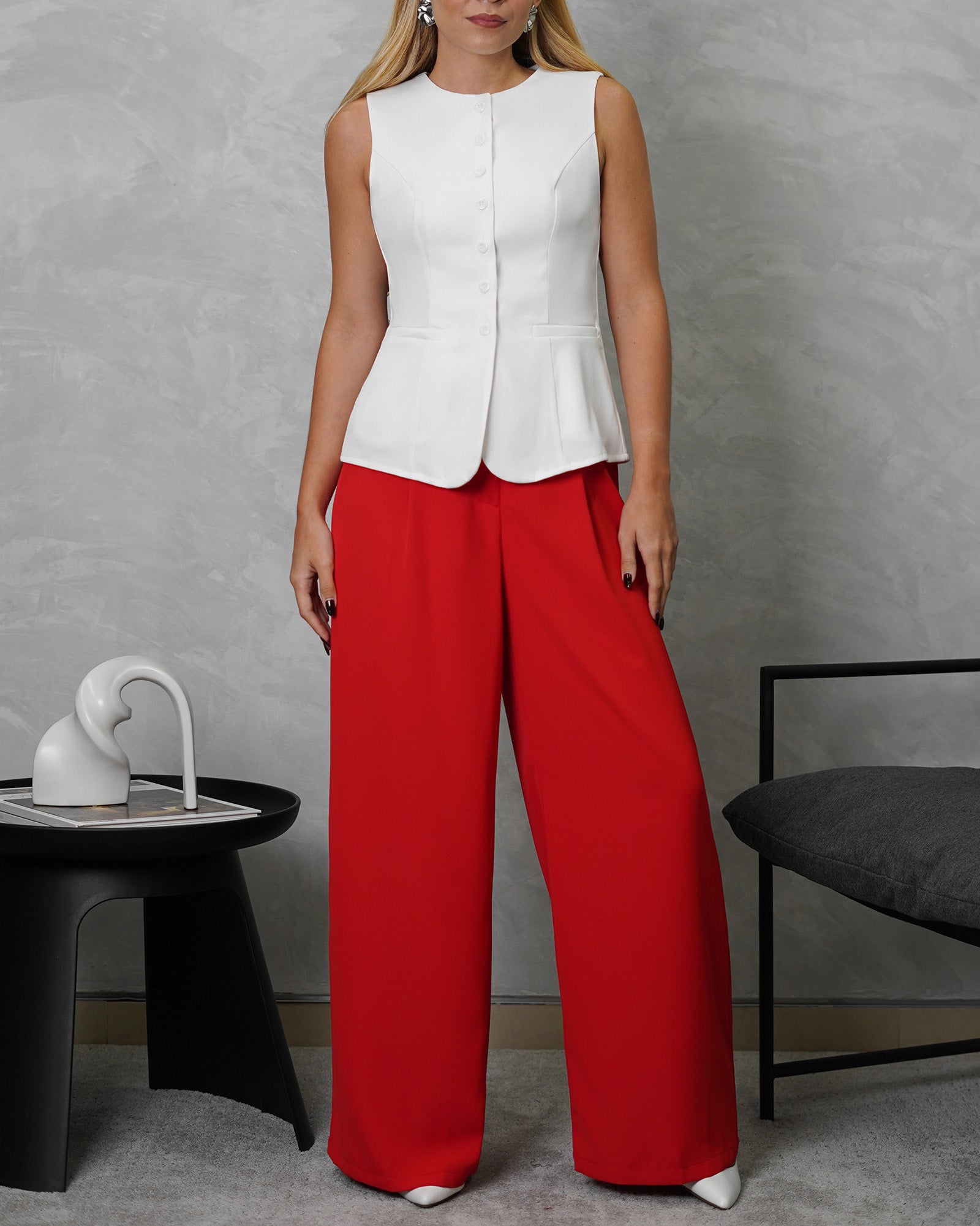 Chaleco corte recto alto de botones