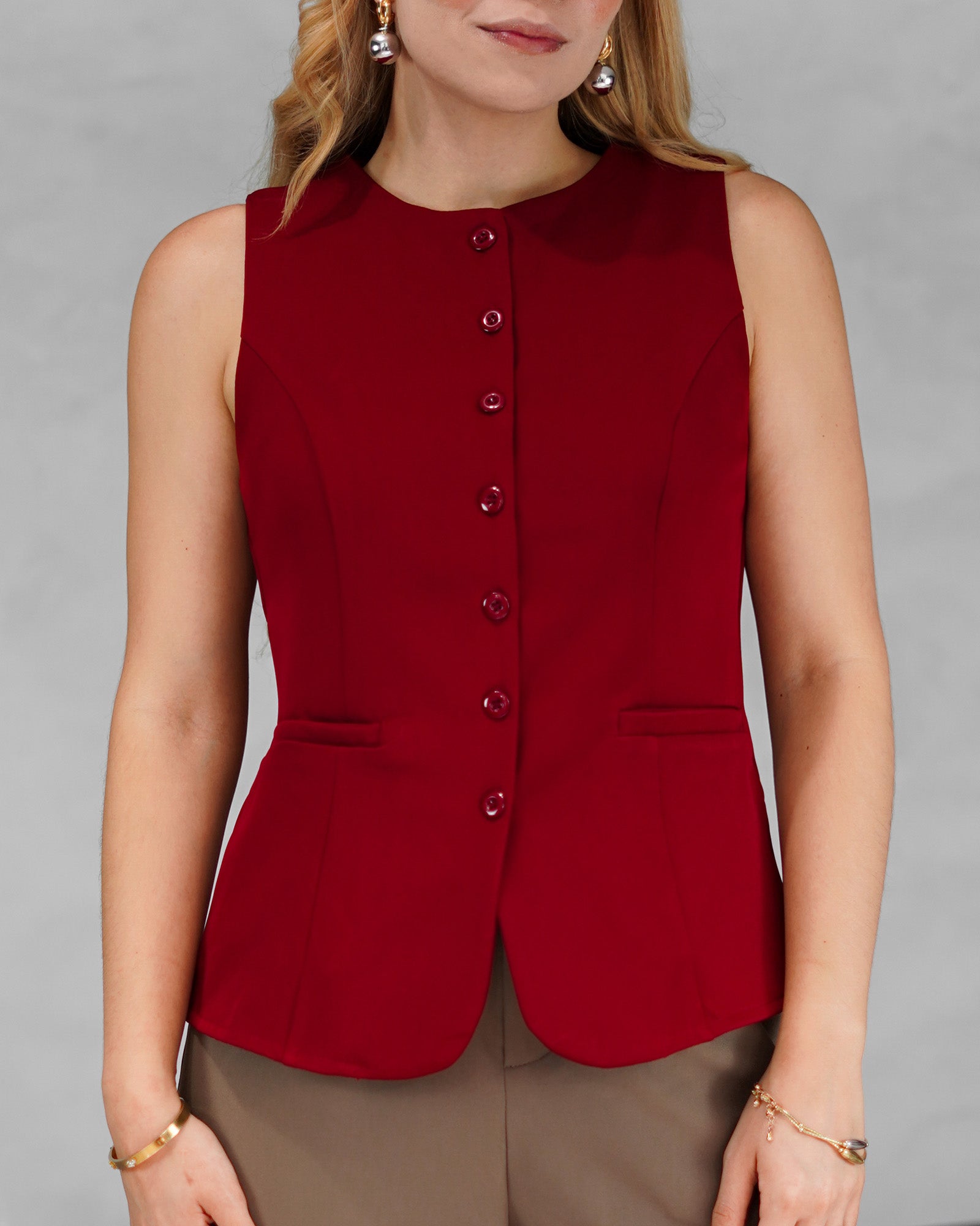Chaleco corte recto alto de botones