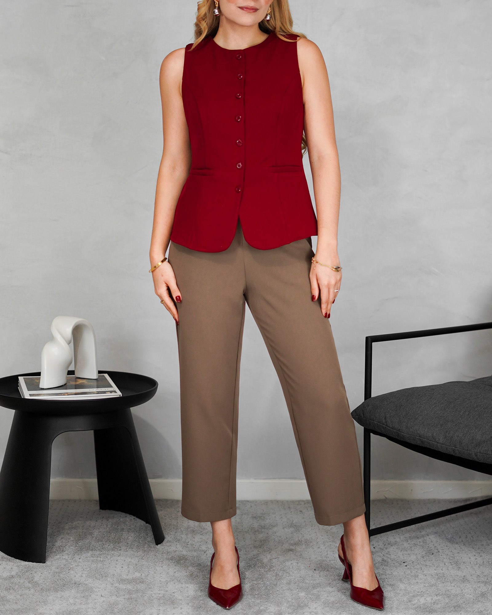 Chaleco corte recto alto de botones