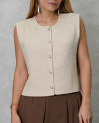 Chaleco tejido ancho sin mangas botones dorados