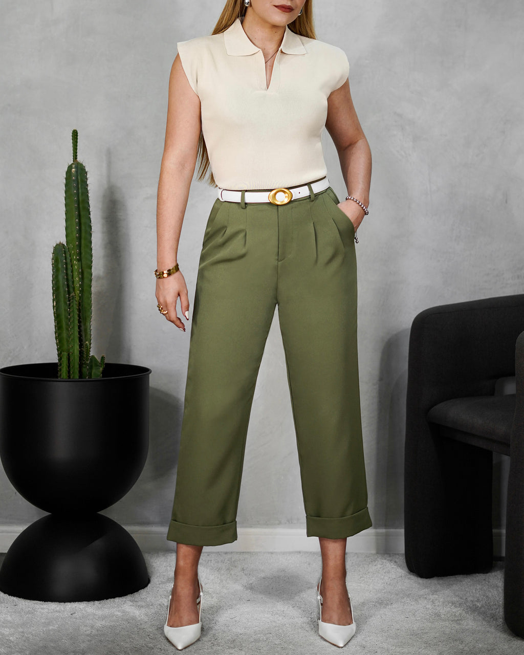 Blusa tipo chemise con hombros largos