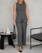 Conjunto de chaleco corte recto y pantalon ancho