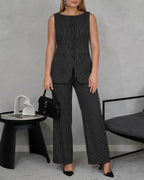 Conjunto de chaleco corte recto y pantalon ancho