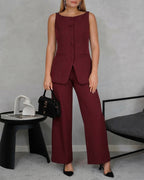 Conjunto de chaleco corte recto y pantalon ancho