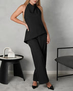 Conjunto de pantalón y blusa al cuello