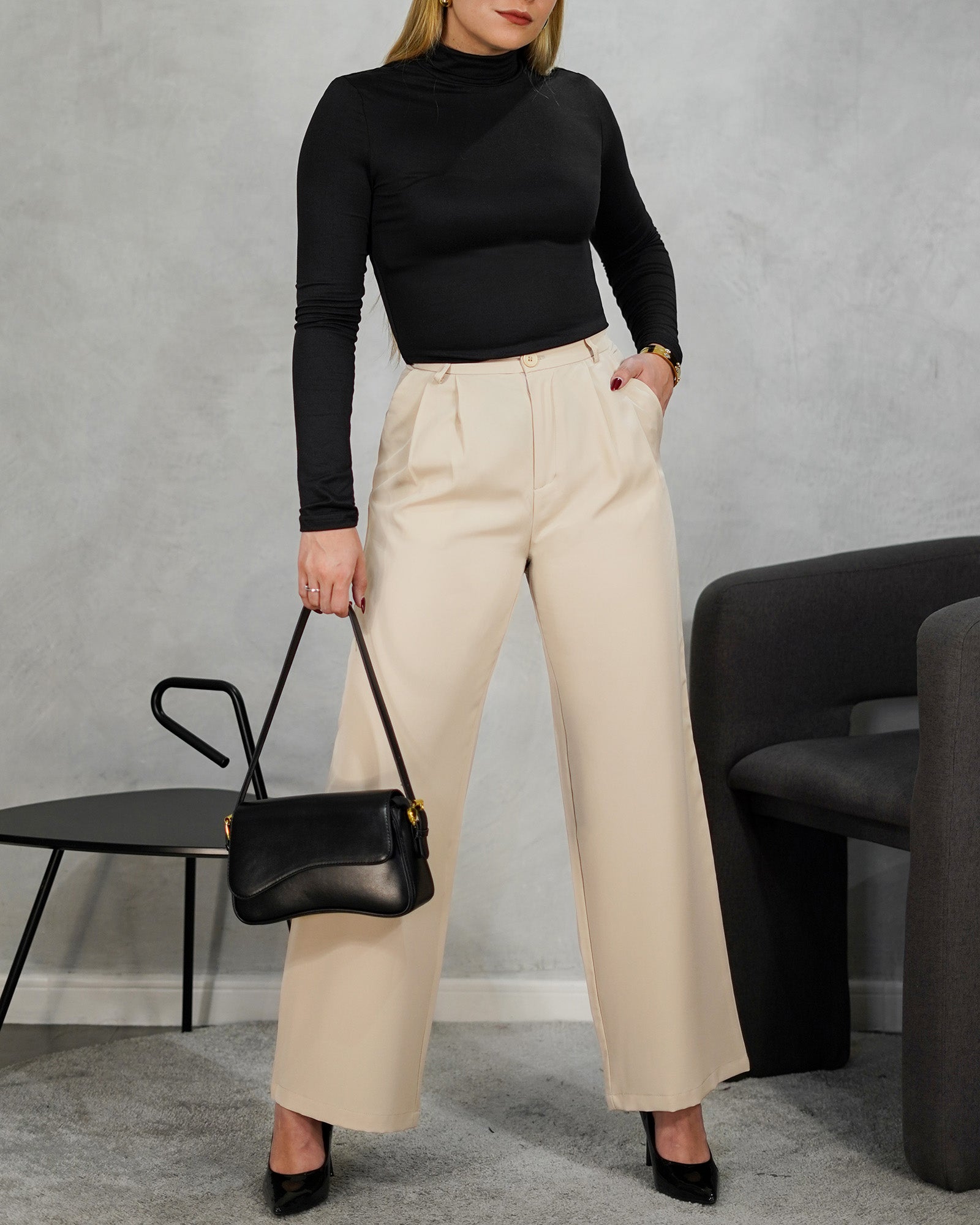 Pantalón ancho largo de boton