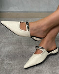 Stilettos flat destalonados con accesorio frontal plateado