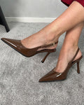 Stilettos semi completos con gancho rectangular atrás tacón grueso
