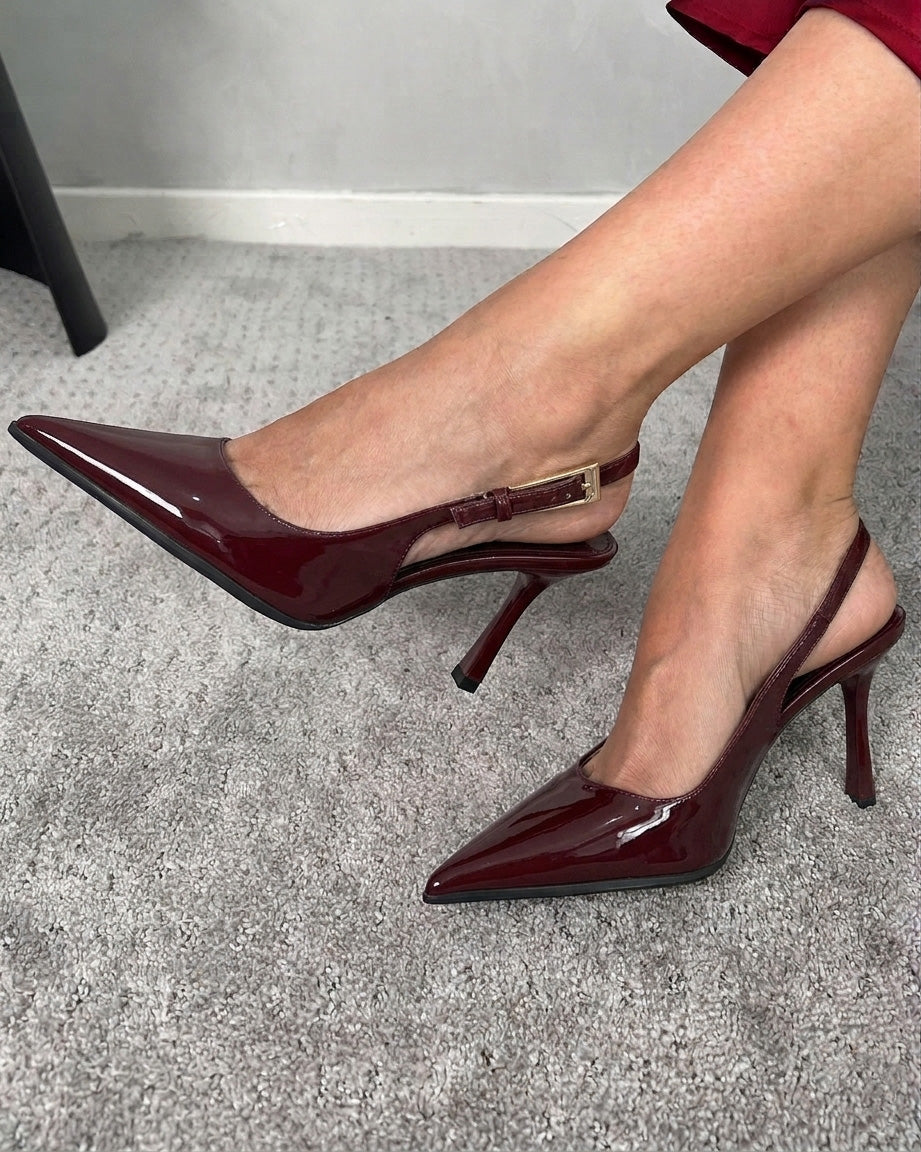 Stilettos semi completos con gancho rectangular atrás tacón grueso