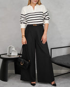 Sweater manga larga de rayas cuello en V