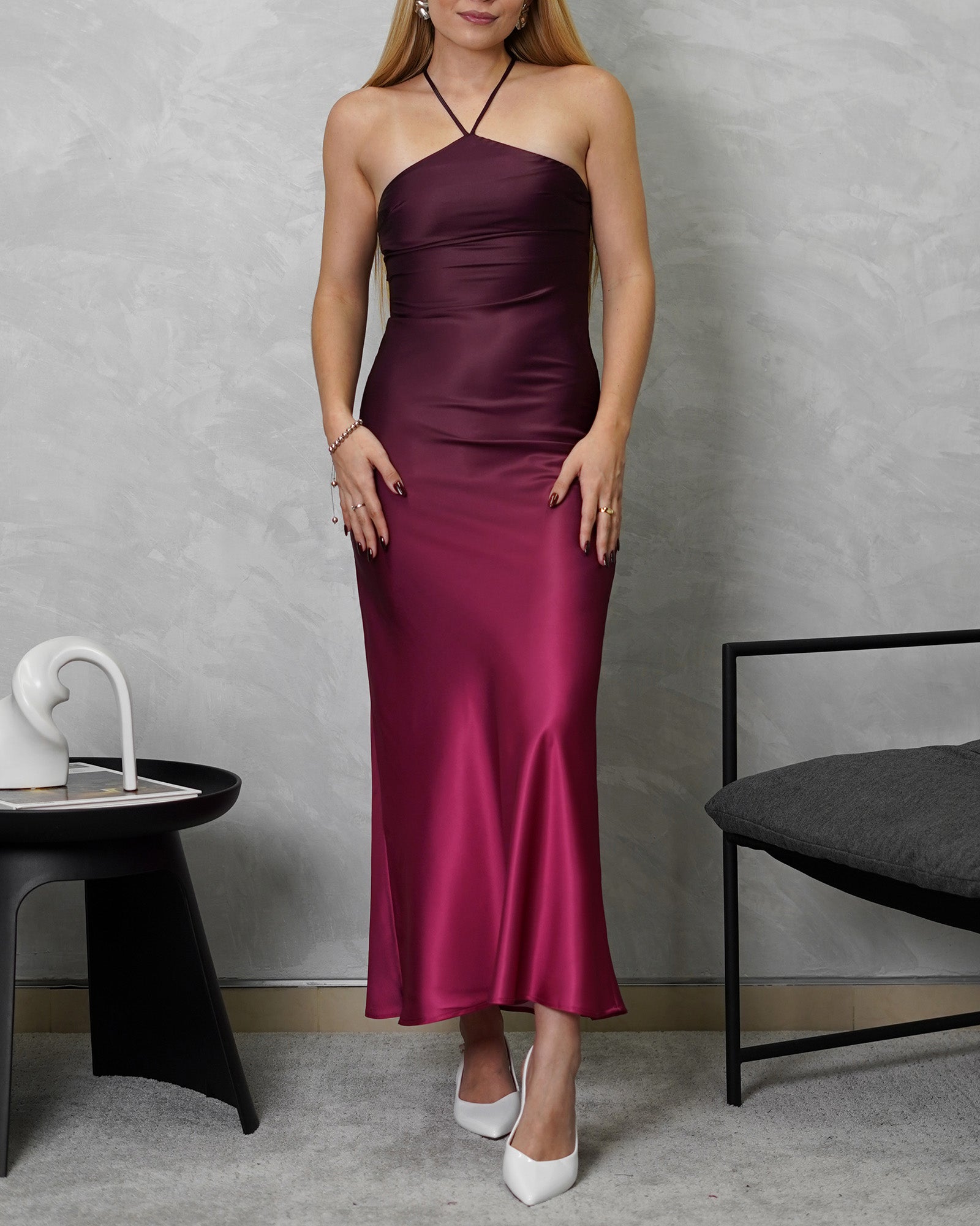 vestido con tiras en V de color degradado