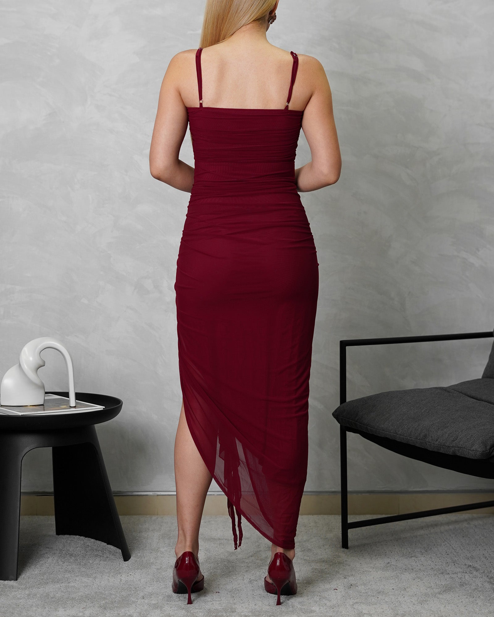 Vestido largo arruchado de dos tiras