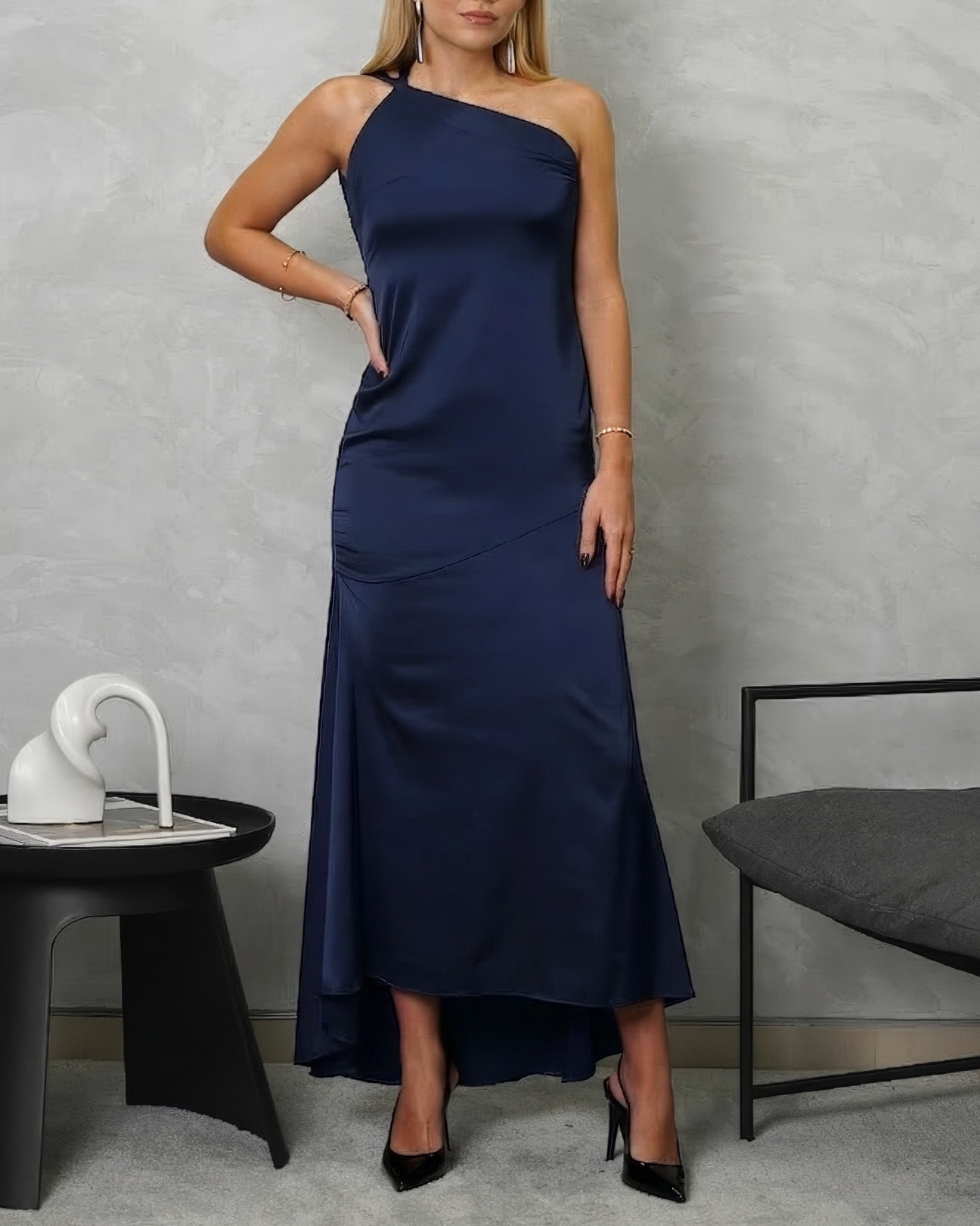 Vestido largo de seda con 2 tiras en espalda