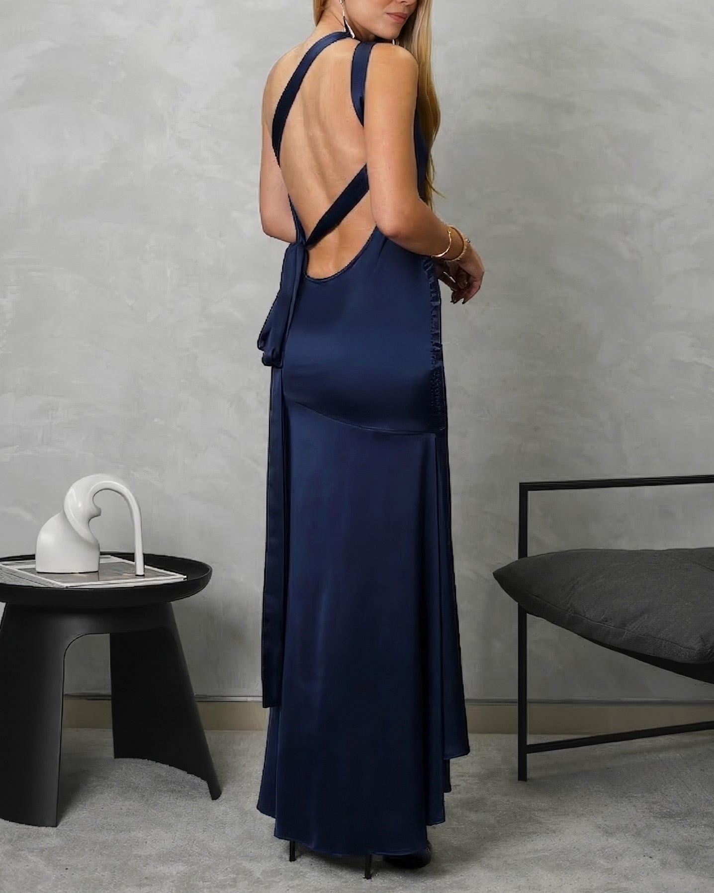 Vestido largo de seda con 2 tiras en espalda