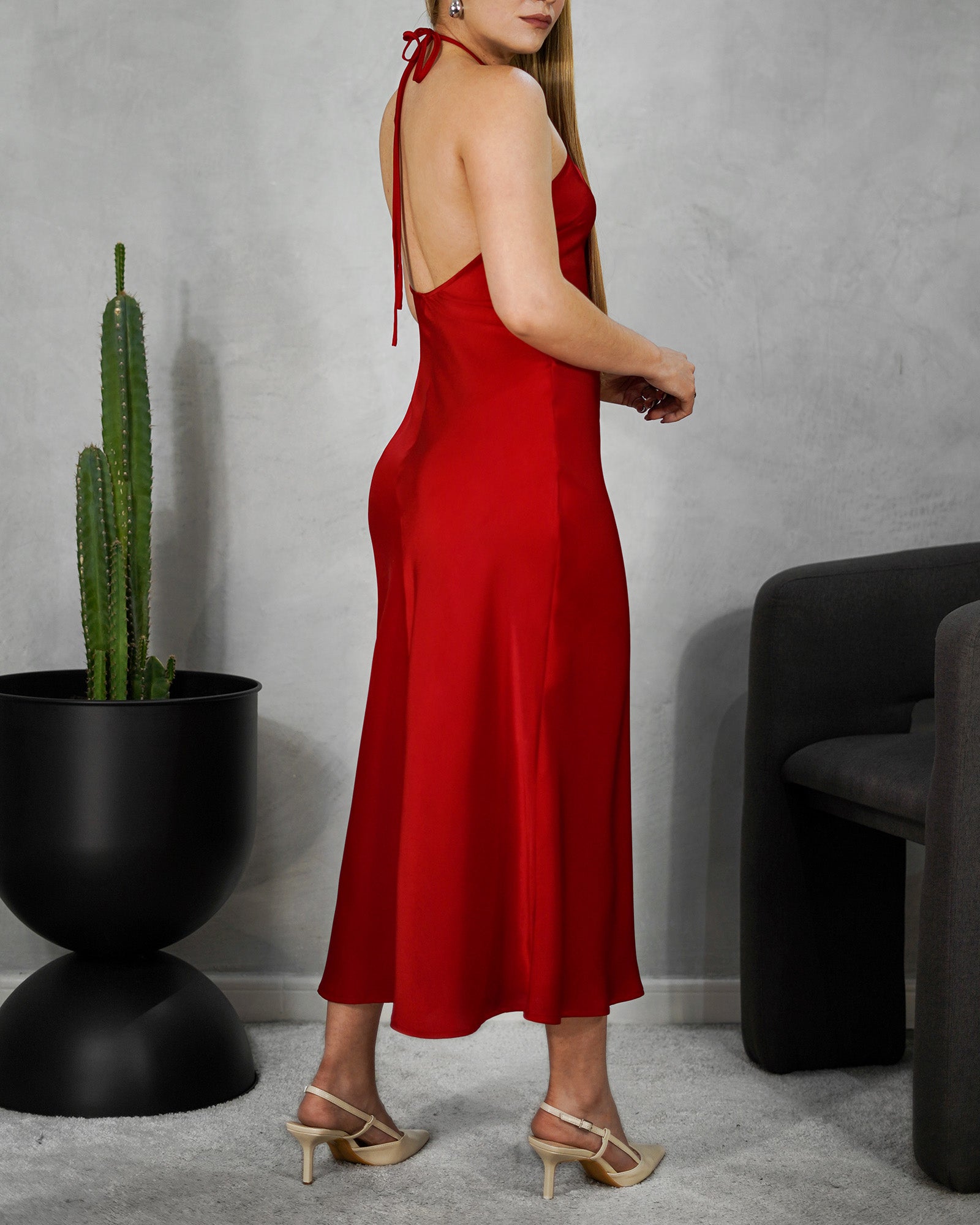 Vestido largo de tiras en V